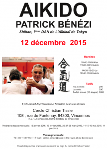 Stage aikido avec Patrick Bénézi Shihan le samedi 12 décembre 2015