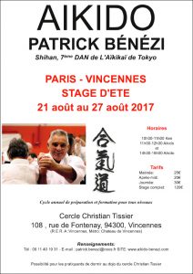 Stage d'été à Vincennes avec Patrick Bénézi Shihan du 21 au 27 août 2017