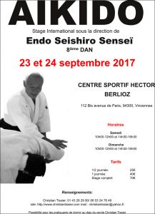 Stage Endo Sensei les 23 et 24 septembre 2017 à Vincennes