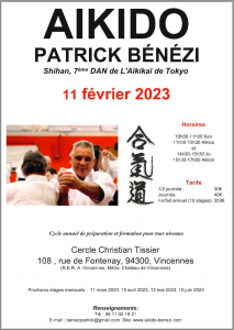 Stage avec Patrick Bénézi SHIHAN à Vincennes le samedi 11 février 2023