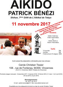 Stage avec Patrick Bénézi SHIHAN le samedi 11 novembre 2017 à Vincennes
