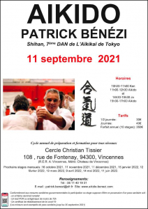 Stage avec Patrick Bénézi SHIHAN à Vincennes le samedi 11 septembre 2021