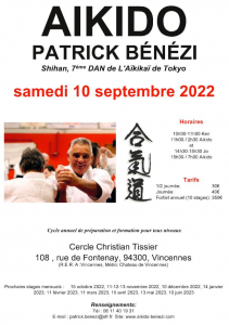Stage avec Patrick Bénézi SHIHAN à Vincennes le samedi 10 septembre 2022