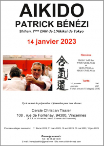 Stage avec Patrick Bénézi SHIHAN à Vincennes le samedi 14 janvier 2023