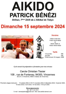 Stage avec Patrick Bénézi SHIHAN à Vincennes le dimanche 15 septembre 2024